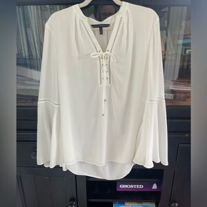White House black market, off-white blouse, bell sleeves, size 12